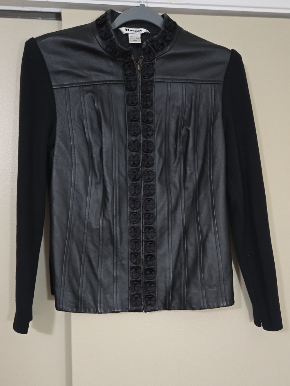 Nygard Collection Black Leather-Front Zip Sweater Jacket Size Medium 10-12